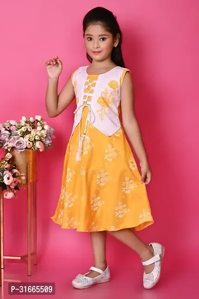 Fabulous Yellow Rayon Printed Dress For Girls-thumb2