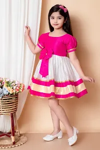 Fabulous Pink Rayon Colourblocked Dress For Girls-thumb1