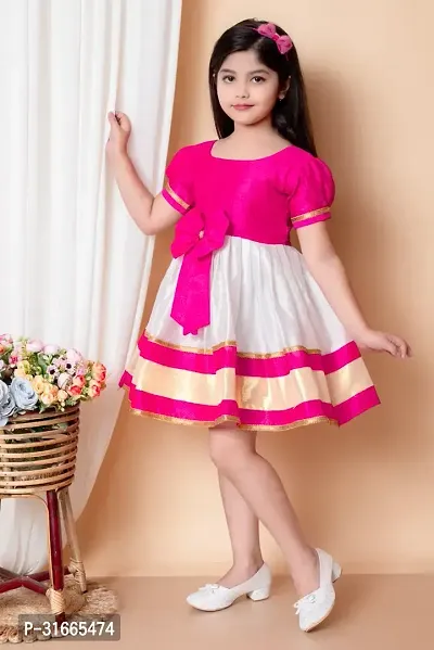 Fabulous Pink Rayon Colourblocked Dress For Girls-thumb2