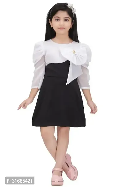 Fabulous White Rayon Colourblocked Dress For Girls