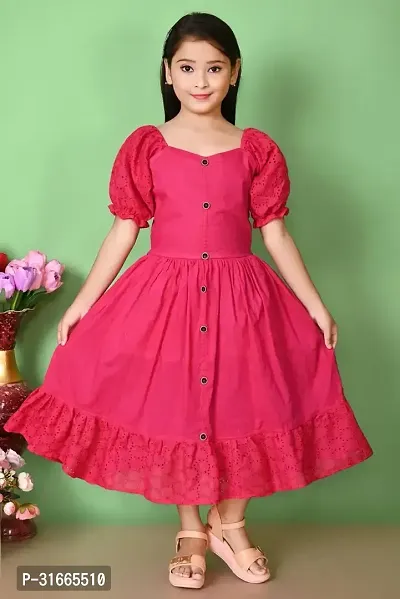 Fabulous Red Rayon Solid Dress For Girls-thumb0