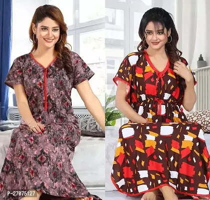 Elegant Polyester Printed Nighty For Women Pack Of 2