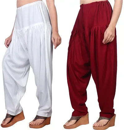 Classic Viscose Rayon Solid Patiala For Women Pack Of 2