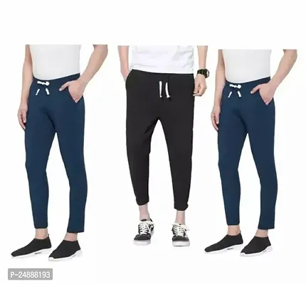 Stylish Fancy Cotton Blend Solid Regular Track Pants For Men Pack Of 3