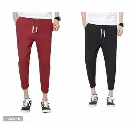 Stylish Fancy Cotton Blend Solid Regular Track Pants For Men Pack Of 2