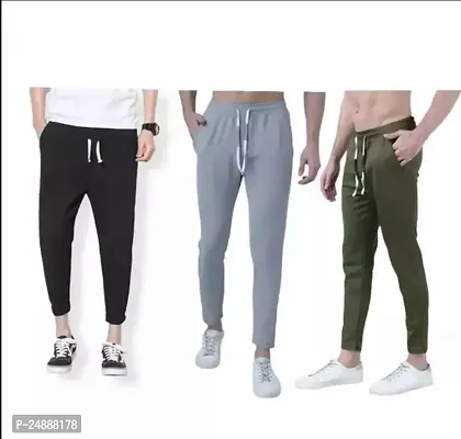 Stylish Fancy Cotton Blend Solid Regular Track Pants For Men Pack Of 3