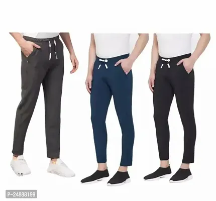 Stylish Fancy Cotton Blend Solid Regular Track Pants For Men Pack Of 3