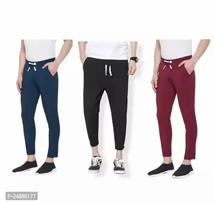 Stylish Fancy Cotton Blend Solid Regular Track Pants For Men Pack Of 3