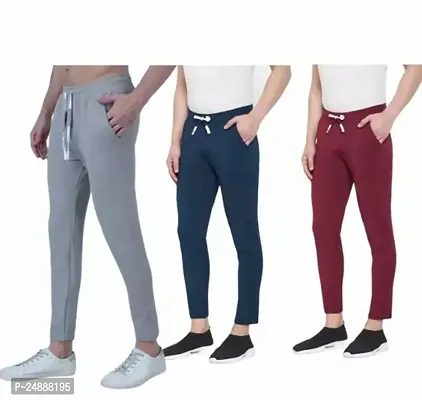 Stylish Fancy Cotton Blend Solid Regular Track Pants For Men Pack Of 3-thumb0