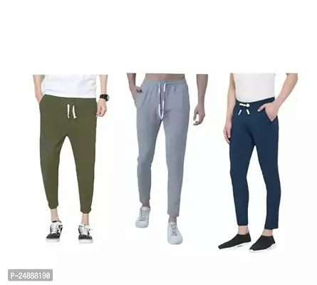 Stylish Fancy Cotton Blend Solid Regular Track Pants For Men Pack Of 3