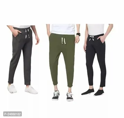 Stylish Fancy Cotton Blend Solid Regular Track Pants For Men Pack Of 3