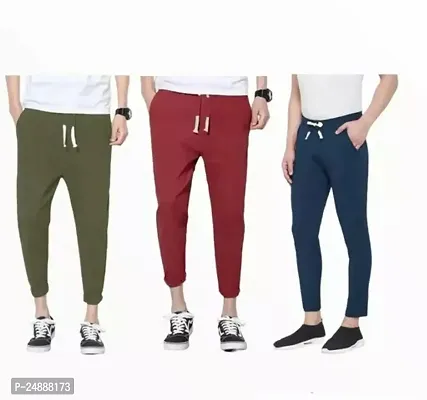 Stylish Fancy Cotton Blend Solid Regular Track Pants For Men Pack Of 3