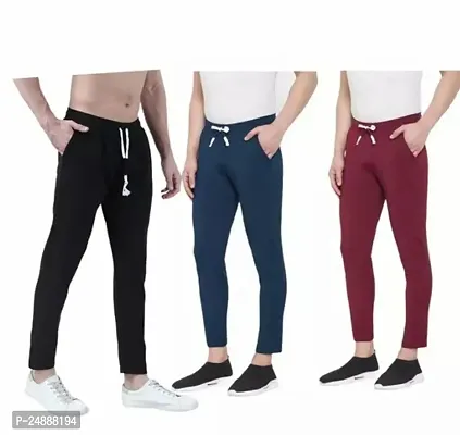 Stylish Fancy Cotton Blend Solid Regular Track Pants For Men Pack Of 3