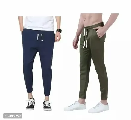 Stylish Fancy Cotton Blend Solid Regular Track Pants For Men Pack Of 2-thumb0