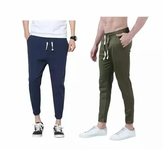 PAUSE Sport Comfortable & Stylish Jogger for Men, Polyester Drawstring, Ankle Length Regular Fit Men's & Boy's Joggers and Track Pant (Blue::Olive Green NPS_COMBO-PANT9001-Pack of 2)