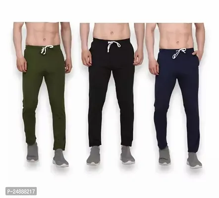 Stylish Fancy Cotton Blend Solid Regular Track Pants For Men Pack Of 3