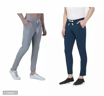 Stylish Fancy Cotton Blend Solid Regular Track Pants For Men Pack Of 2