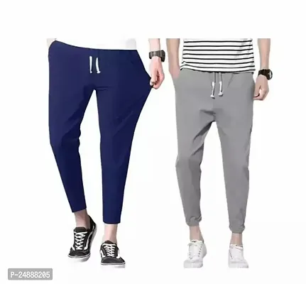 Stylish Fancy Cotton Blend Solid Regular Track Pants For Men Pack Of 2-thumb0