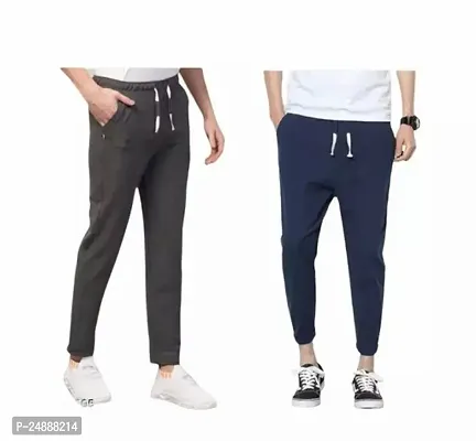 Stylish Fancy Cotton Blend Solid Regular Track Pants For Men Pack Of 2