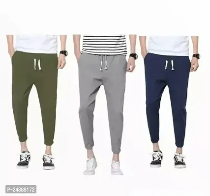 Stylish Fancy Cotton Blend Solid Regular Track Pants For Men Pack Of 3-thumb0