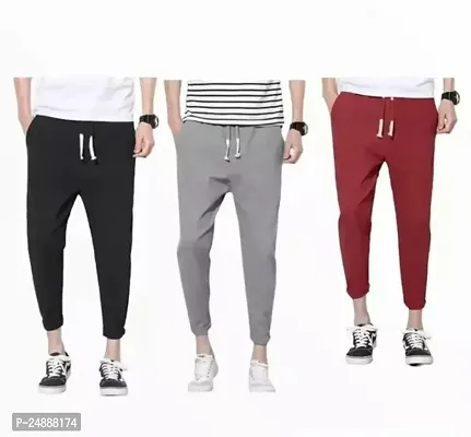 Stylish Fancy Cotton Blend Solid Regular Track Pants For Men Pack Of 3