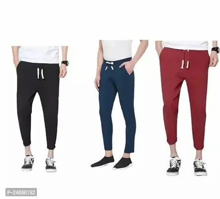 Stylish Fancy Cotton Blend Solid Regular Track Pants For Men Pack Of 3