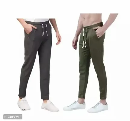 Stylish Fancy Cotton Blend Solid Regular Track Pants For Men Pack Of 2