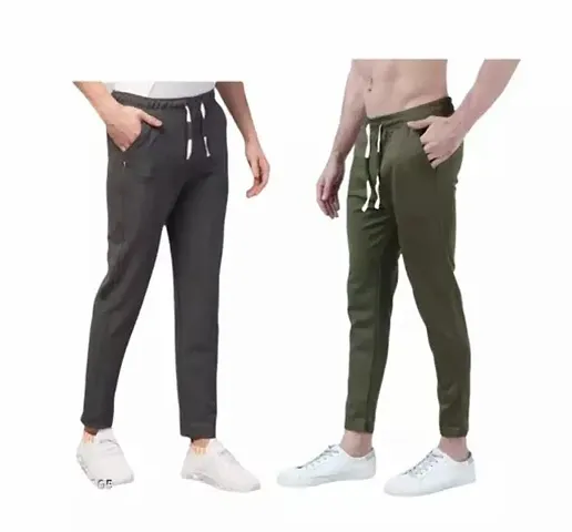 Stylish Fancy Blend Solid Regular Track Pants For Men Pack Of 2