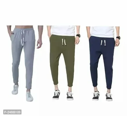 Stylish Fancy Cotton Blend Solid Regular Track Pants For Men Pack Of 3-thumb0