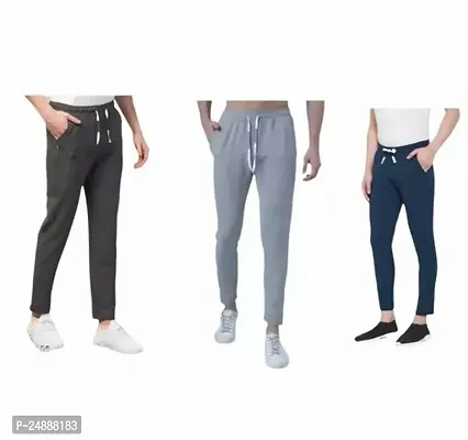 Stylish Fancy Cotton Blend Solid Regular Track Pants For Men Pack Of 3