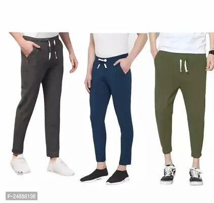 Stylish Fancy Cotton Blend Solid Regular Track Pants For Men Pack Of 3