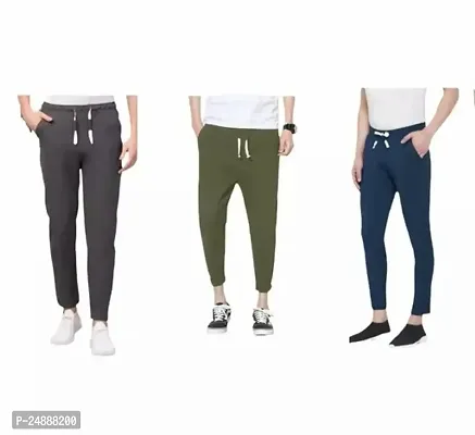 Stylish Fancy Cotton Blend Solid Regular Track Pants For Men Pack Of 3-thumb0