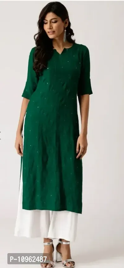 Casual Embroidered Green Kurta For Women-thumb0