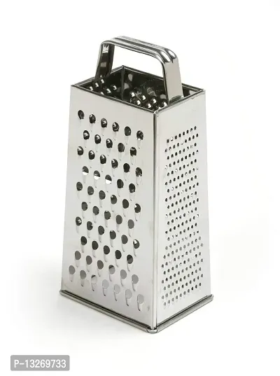 King International Grater Stainless Steel Four-Sided Grater and Slicer, Stainless Steel Vegetable Grater for Kitchen, 9.25"" for Cheese, Coconut, Ginger, Garlic-thumb0