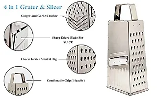 King International Grater Stainless Steel Four-Sided Grater and Slicer, Stainless Steel Vegetable Grater for Kitchen, 9.25"" for Cheese, Coconut, Ginger, Garlic-thumb3