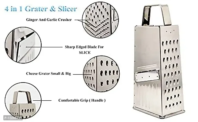 King International Grater Stainless Steel Four-Sided Grater and Slicer, Stainless Steel Vegetable Grater for Kitchen, 9.25"" for Cheese, Coconut, Ginger, Garlic-thumb4