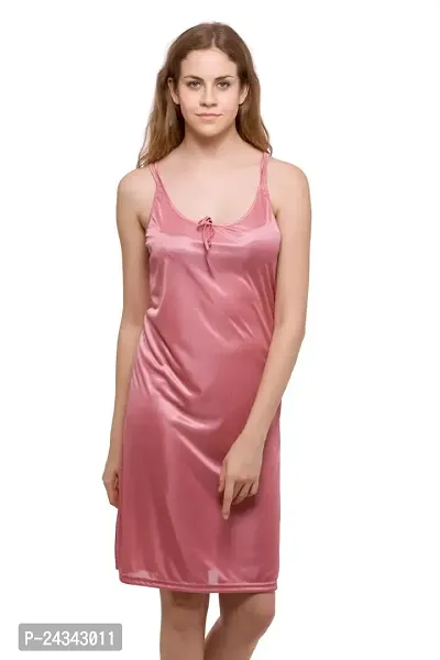 Stylish Fancy Satin Solid Nighty For Women-thumb0