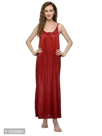 Tiash Women's Ankle Length Maroon Satin Nighty-M