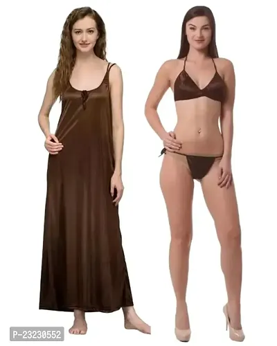 Tiash Set of Women's Long Ankle Length Brown Nighty  Bikni 5XL