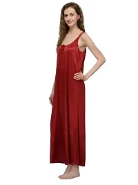 Tiash Women's Ankle Length Maroon Satin Nighty-5XL-thumb1