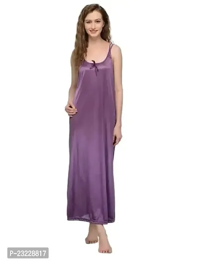 Tiash Women's Ankle Length Purple Satin Nighty-4XL