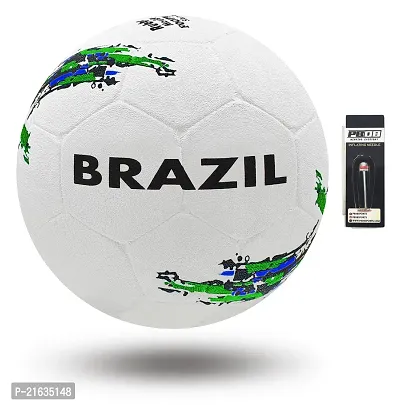 PB08 Rubber Moulded Brazil Country Football Size 5 Football with Inflation Needle (Multicolor)