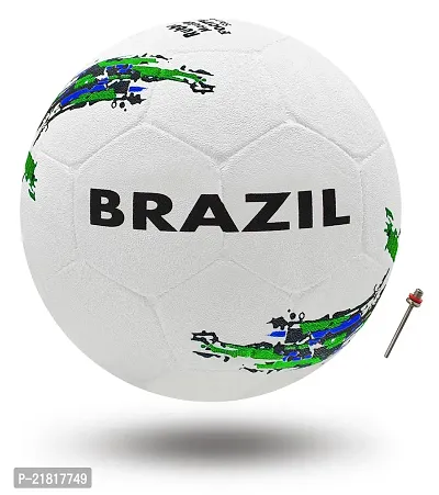 PB08 Rubber Moulded Brazil Country Football Size 5 Football with Inflation Needle (Multicolor)