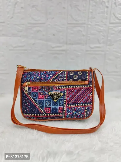 Stylish Multicoloured PU Printed Sling Bag For Women