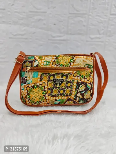 Stylish Multicoloured PU Printed Sling Bag For Women-thumb0