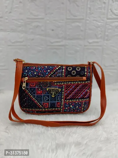 Stylish Multicoloured PU Printed Sling Bag For Women-thumb0