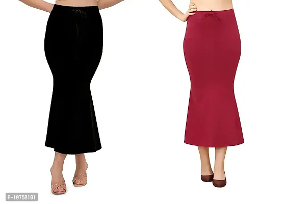 Toy O'Fun Lycra Saree Shapewear Petticoat for Women, Cotton Blended,Petticoat,Skirts for Women,Shape Wear Dress for Saree (XL, Black + Maroon)-thumb0