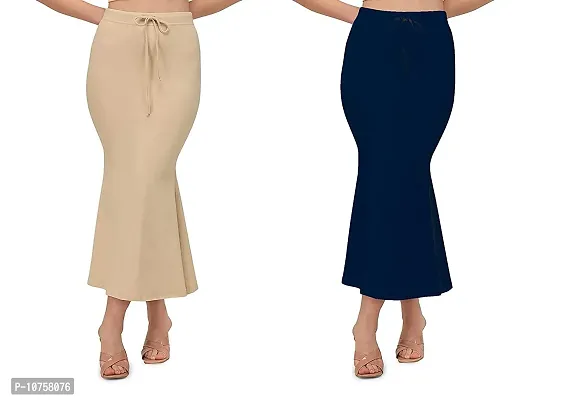 Toy O'Fun Lycra Saree Shapewear Petticoat for Women, Cotton Blended,Petticoat,Skirts for Women,Shape Wear Dress for Saree (XL, Beige + Navy Blue)