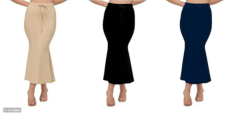 Toy O'Fun Lycra Saree Shapewear Petticoat for Women, Cotton Blended,Petticoat,Skirts for Women,Shape Wear Dress for Saree (XXL, Beige + Black + Navy Blue)-thumb0