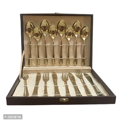 Golden Spoon- 16 Set- 4 Dinner Spoon, 4 Small Spoon, 4 Fork  4 Butter Knife-thumb0